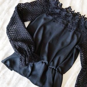 Women's Black Lace Cold Shoulder Long Sleeve